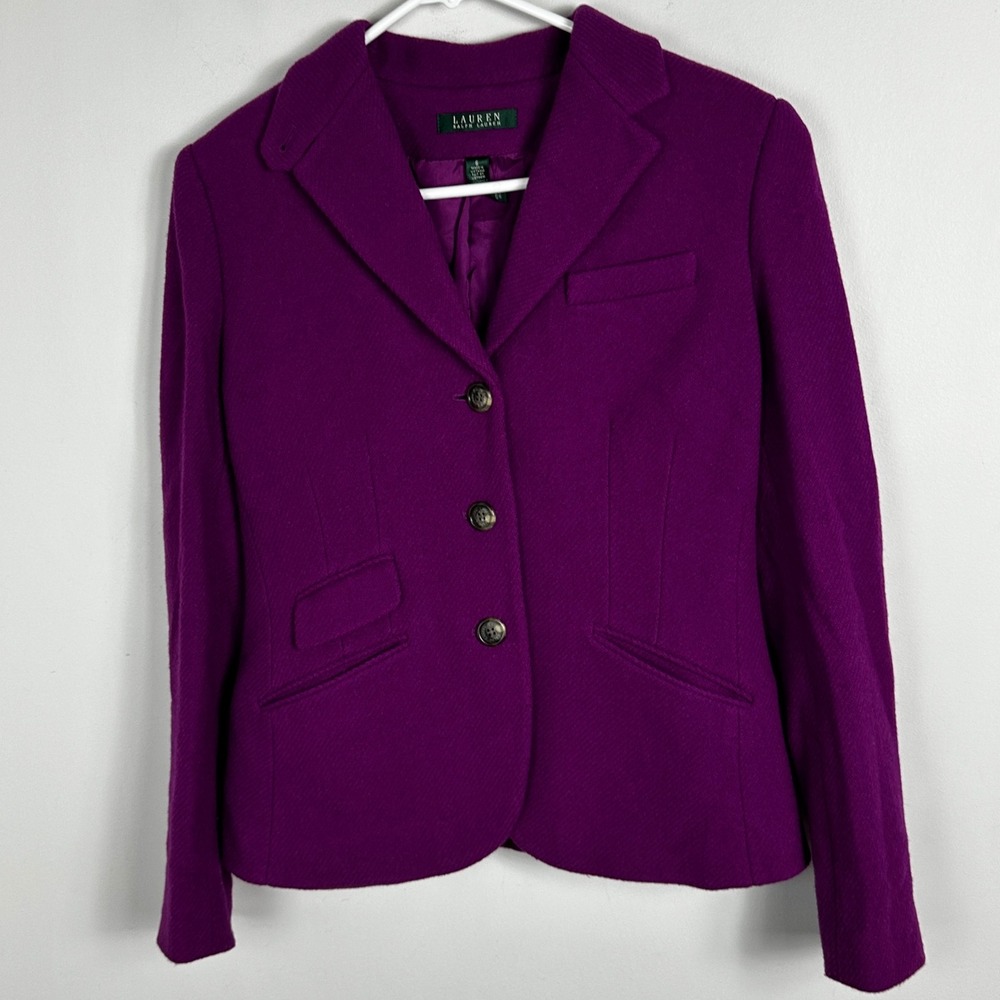 Ralph Lauren Purple Wool Blazer Jacket Womens Size 6 Knit Sweater Coat Bright